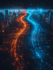 A trading chart path going in the same direction. Consists of blue and orange.
