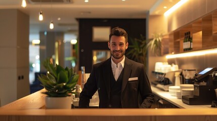 Wall Mural - restaurant manager overseeing the welcoming process at the entrance