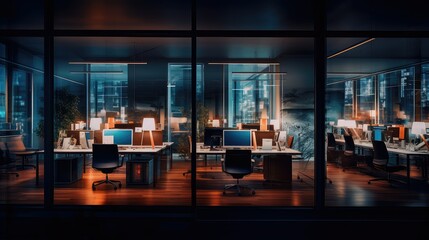 Canvas Print - space blurred office interior at night