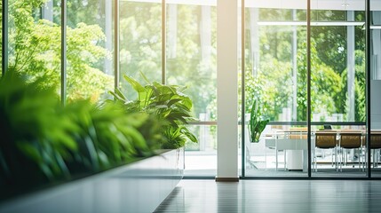 Wall Mural - windows blurred office building interior