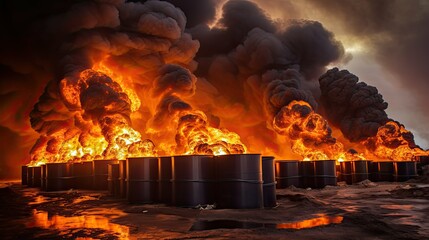 Canvas Print - fire oil barrels