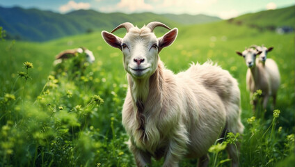 Poster - goats in a green fields