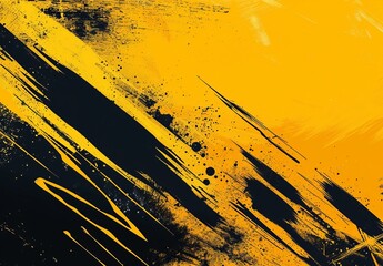 Canvas Print - A bold and energetic grunge texture featuring black slashes over a vivid yellow backdrop