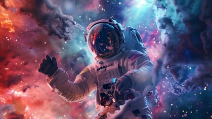 Wall Mural - astronaut in the middle of a colorful nebula