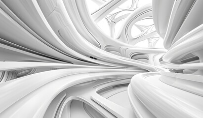 Wall Mural - A monochromatic and fluid white architectural design that conveys a sense of futuristic minimalism