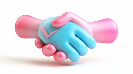 Poster - 3D illustration of a handshake and a check mark. Concept of partnership, business deal, agreement, cooperation, approved contract, isolated on white background.