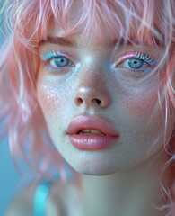 Wall Mural - portrait of a young girl with blue hair and bright blue eyes