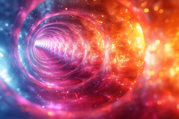 Poster - An ethereal depiction of a cosmic wormhole, this image enchants with its swirling glittering particles through space