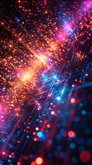 Poster - vivid 3d pixel grid, panoramic view, under neon lights, dynamic angle, digital cosmos theme