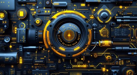 Poster - abstract digital background with futuristic technology elements, 3 d illustration