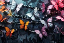 Butterflies Breaking Free From Chains. Slavery, Slave Trade, Abolition Banner, Juneteenth, Black History Month, Keti Koti Or Freedom Day.