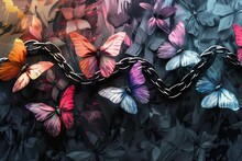Butterflies Breaking Free From Chains. Slavery, Slave Trade, Abolition Banner, Juneteenth, Black History Month, Keti Koti Or Freedom Day.