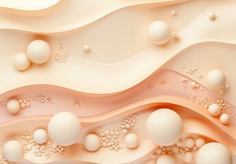 Canvas Print - Delicately rendered image of smooth beige waves with varying sizes of spheres on a soft, light background