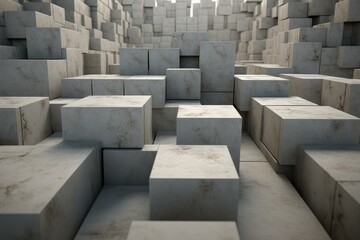 Geometric Square blocks room. Grunge concrete block pattern structure. Generate Ai