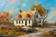 Dutch Colonial Style House (Oil Painting) - Originated in the early 18th century in the United States, characterized by a gambrel roof, flared eaves, and a central front door
