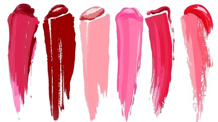 Wall Mural - This colorful modern illustration set illustrates a painted lip product brush smudge made of glossy cream paint. This lipgloss or lacquer swatch includes a red and pink lipstick or nail polish