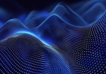 Wall Mural - Mesmerizing image of blue digital waves made of particles, illustrating the concept of flow, data, and connectivity in a high-tech world