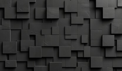 Poster - A monochromatic, dark-themed abstract background featuring various sizes of three-dimensional blocks