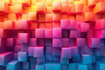 Poster - This image features a 3D rendering of vivid colored cubes creating a visually pleasing geometric pattern