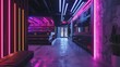 A dark and moody bar with neon lighting.