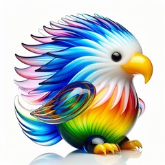 Wall Mural - A stunning blown glass sculpture of a playful, cute Eagle with seamlessly blended rainbow colors, white background