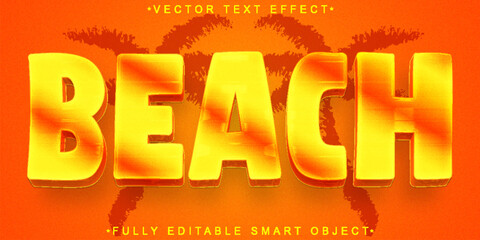 Poster - Orange Cartoon Summer Beach Vector Fully Editable Smart Object Text Effect