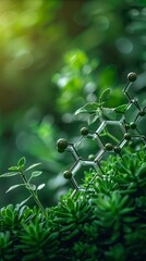 Biology laboratory nature and science, Plants with biochemistry structure and chemical formula on green background