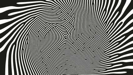 Mesmerizing Spiral Psychedelic Art Vector Hypnotic Pattern Contrast Black White Colours Eye Catching Abstract Background. Vortex Radial Structure Acid Trip Hallucination Effect Crazy Illustration