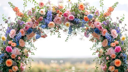 Elegant Wedding Flower Arch on White Background