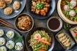 © Tatiana - Asian cuisine with meat on a dark background in a restaurant, top view
