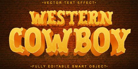 Poster - Cartoon Western Cowboy Vector Fully Editable Smart Object Text Effect