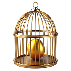 Golden bird cage with open door 3D rendering