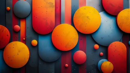 Wall Mural - Abstract geometric background with colorful triangles, circles, dots and spots.