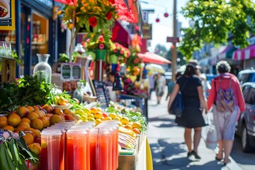 Exotic Iced Teas Lure Customers at a Vibrant Downtown Street Market