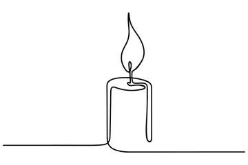 Wall Mural - Continuous one line drawing candle, burning flame,vector