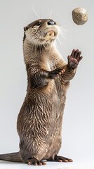 Wall Mural - A brown otter is standing on its hind legs