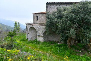 Sticker - The ruins of an ancient abbey in the mountains of Campania in Italy.