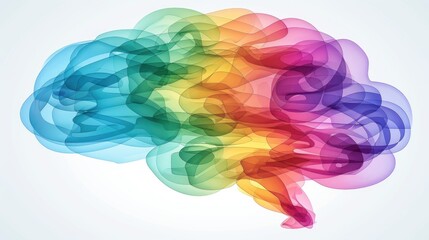 A colorful brain in the colors of the rainbow displayed on a clean white background