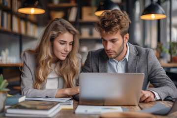 Wall Mural - man and woman at work with laptop