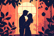 Couple in love, romantic background in flat vector design style