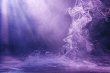 Soft Beige Smoke Curling Across A Stage Under A Bright Purple Spotlight, Offering A Gentle, Elegant Look.