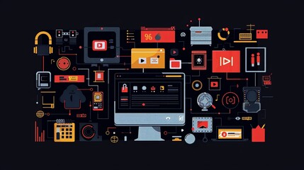 graphic depicting web development and marketing symbols
