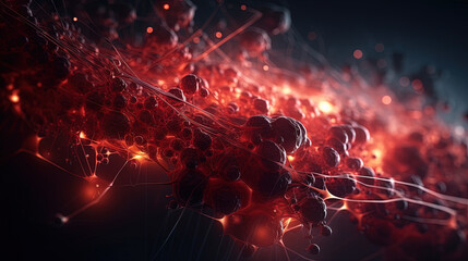 Poster - Abstract technology burst with glowing wires and particles in motion. Technology and science dynamic background.