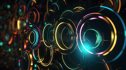 Poster - Technology abstract background with hud styled round interface elements in neon tech light.