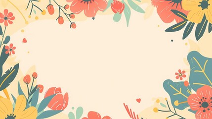 springtime flower blossom minimal doodle page print border design, with blank empty space for mock up message background