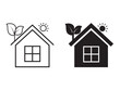 Eco house icon set, eco friendly and environmental building symbols. leaf and house