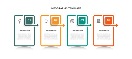 Poster - Vector template infographic with 4 step line square 