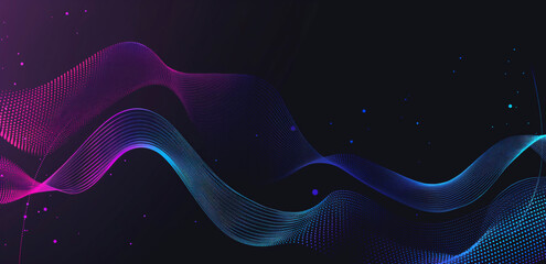 Poster - Abstract colorful wave with purple background, blue and green colors. The wave is very long and has a lot of dots, A blue and purple wave with many dots