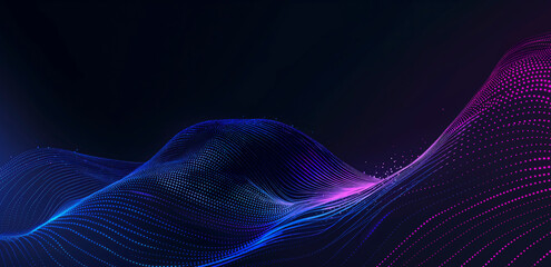 Poster - Abstract colorful wave with purple background, blue and green colors. The wave is very long and has a lot of dots, A blue and purple wave with many dots