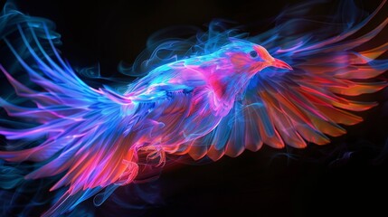 Wall Mural - Neon Birds Graceful: A photo capturing the graceful movements of birds illuminated in neon colors